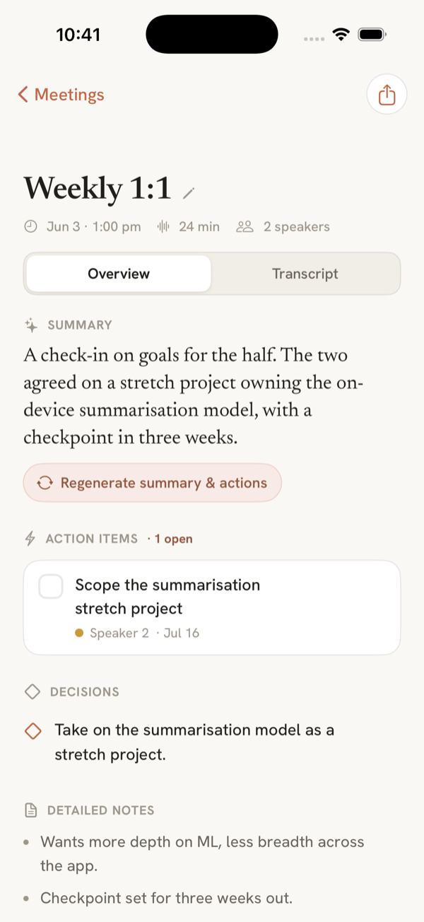 Meeting summary with action items