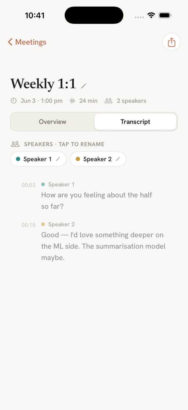Transcript with separated speakers